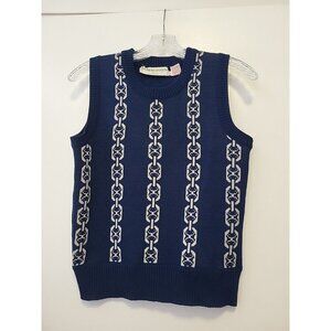 Vintage 70's Mademoiselle of California Sweater Vest Blue & White Large